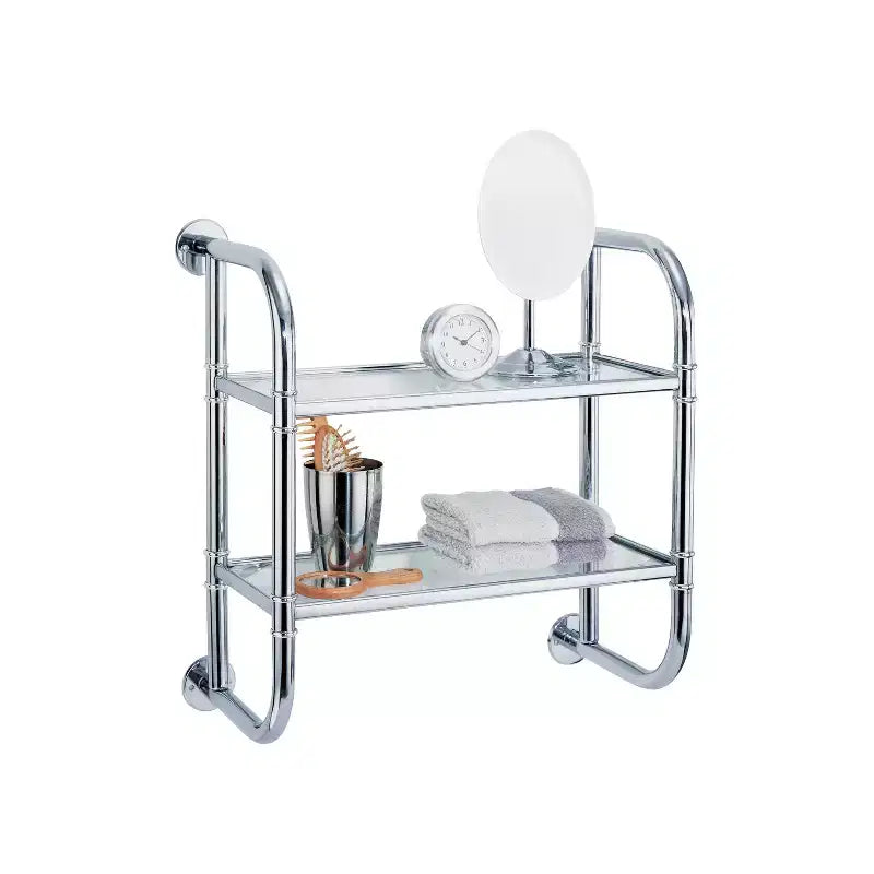Organize It All Étagère de Douche Deux Niveaux Chrome : Microfibre, Lavable en Machine, Dos Antidérapant