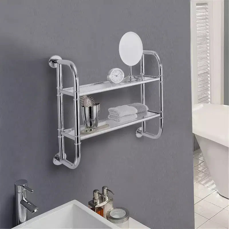 Organize It All Étagère de Douche Deux Niveaux Chrome : Microfibre, Lavable en Machine, Dos Antidérapant