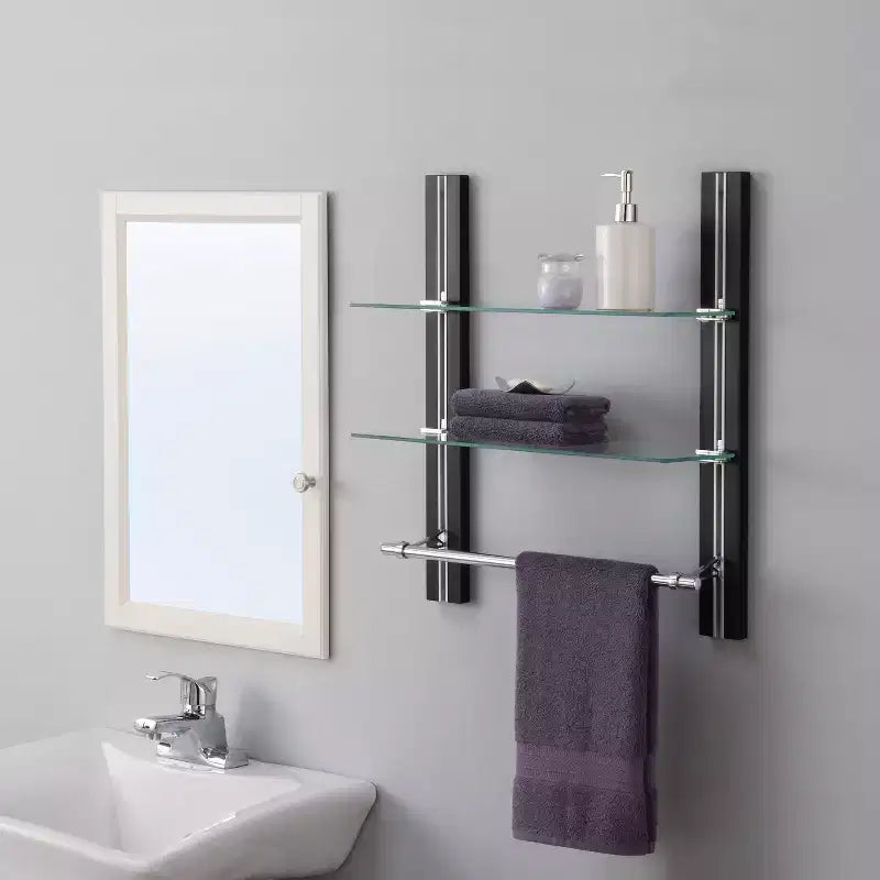 Organize It All Étagère de luxe à deux niveaux en bois et verre avec porte-serviettes Marron : Microfibre, lavable en machine, envers antidérapant
