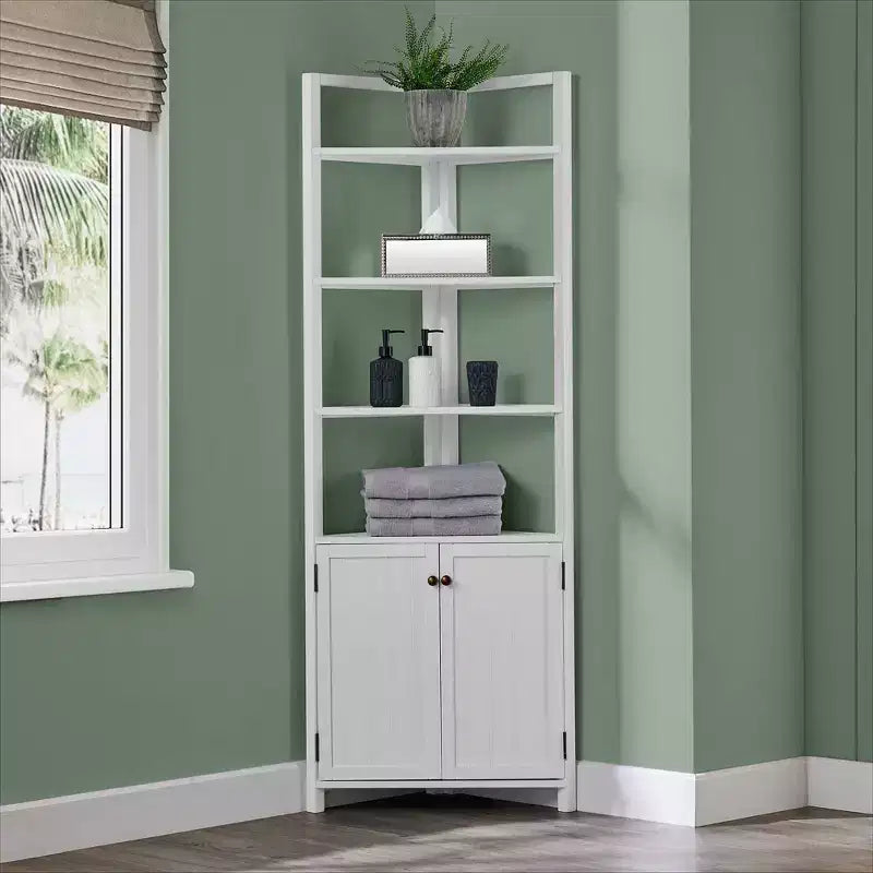 Meuble de rangement d'angle Dover avec deux portes et étagères ouvertes Blanc - Alaterre Furniture