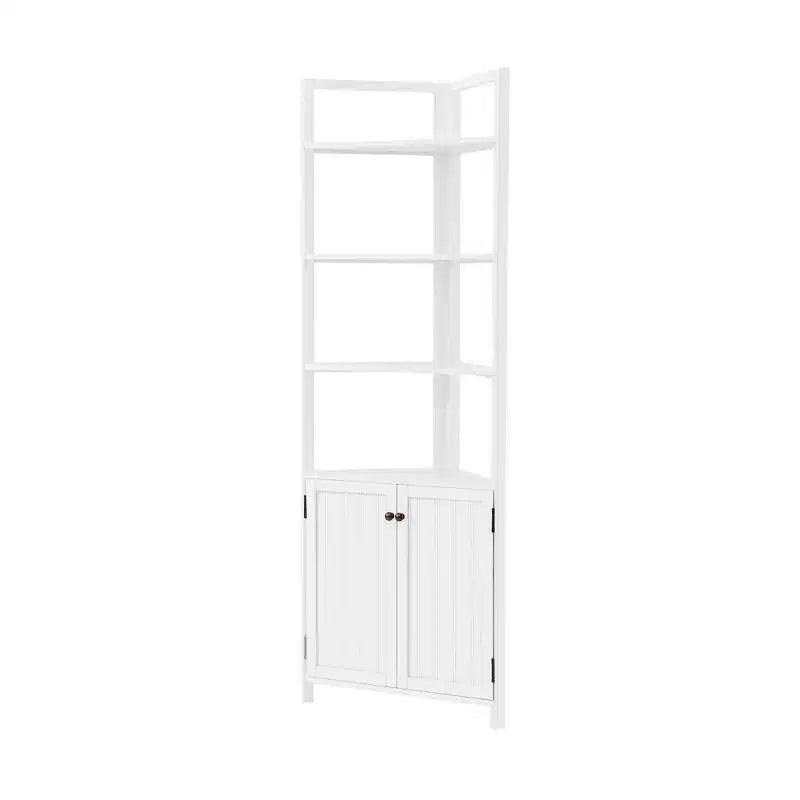 Meuble de rangement d'angle Dover avec deux portes et étagères ouvertes Blanc - Alaterre Furniture