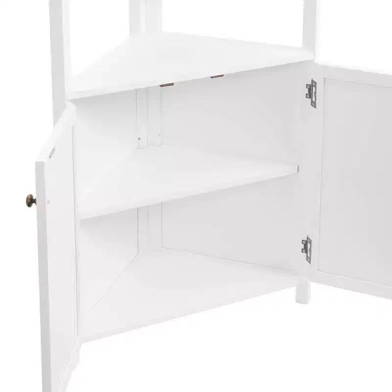 Meuble de rangement d'angle Dover avec deux portes et étagères ouvertes Blanc - Alaterre Furniture