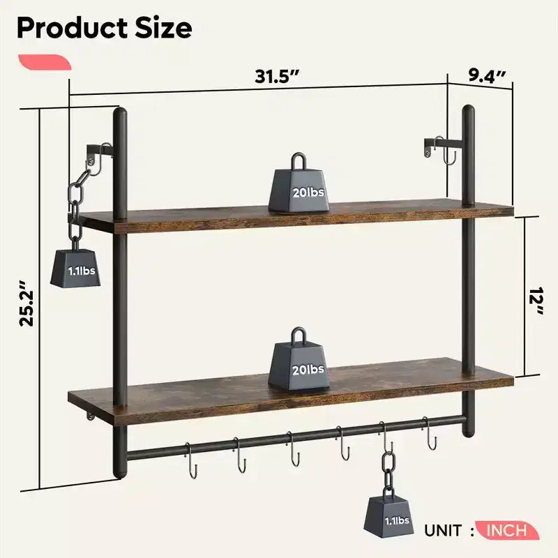 Étagère murale à 2 niveaux pour livres, plantes, boulangerie