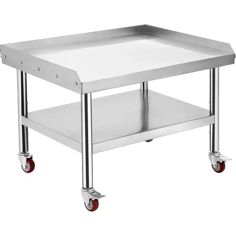 Table de support de gril d'équipement en acier inoxydable 36x28x24, plateau supérieur de 450 kg, plateau inférieur de 100 kg, pieds réglables, 2 déflecteurs de bord
