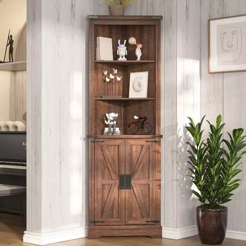 AMERLIFE Armoire d'angle de ferme de 172 cm, Armoire de rangement haute avec porte coulissante type grange
