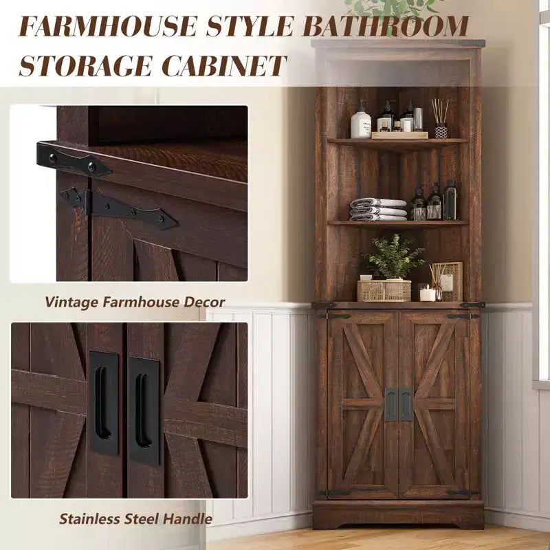AMERLIFE Armoire d'angle de ferme de 172 cm, Armoire de rangement haute avec porte coulissante type grange