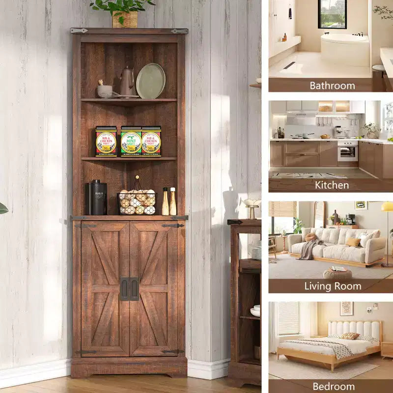 AMERLIFE Armoire d'angle de ferme de 172 cm, Armoire de rangement haute avec porte coulissante type grange