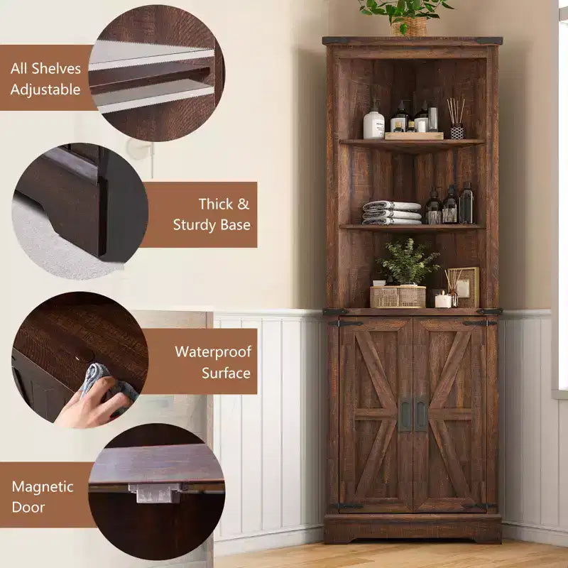 AMERLIFE Armoire d'angle de ferme de 172 cm, Armoire de rangement haute avec porte coulissante type grange