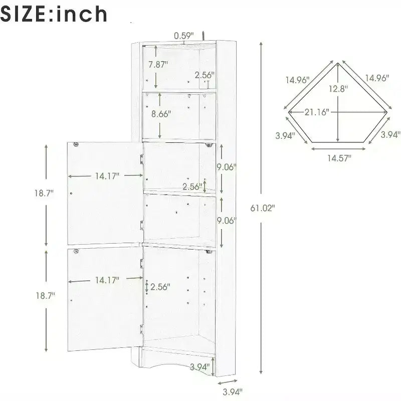 Meuble d'angle moderne, Unité de rangement haute sur pied avec étagères réglables, Conception géométrique en losange, Montage facile, Fini noir