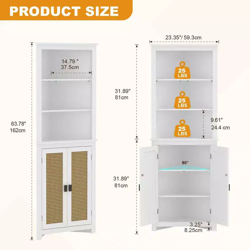 GustoWave 64 Armoire d'angle de ferme haute avec 2 portes coulissantes, buffet de garde-manger avec étagères réglables, armoire de rangement de ferme, blanc