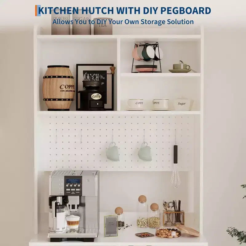 Meuble de rangement de cuisine autoportant de 180 cm avec 2 portes vitrées, rangement ouvert et étagères réglables, buffet de style fermier pour bar à café