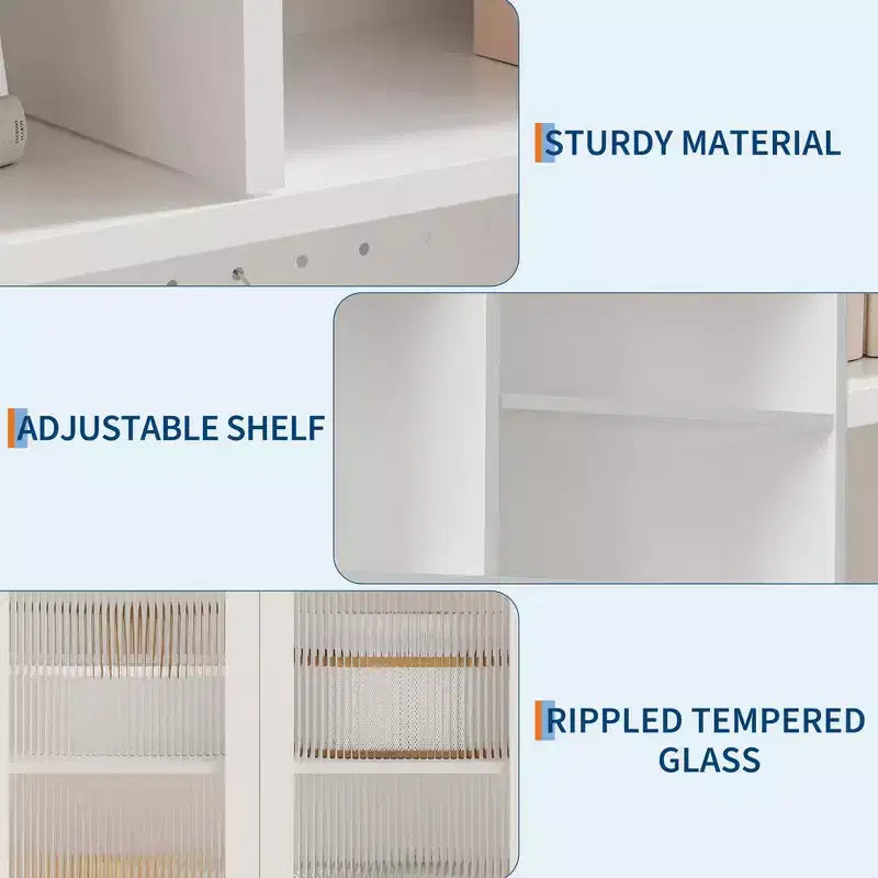 Meuble de rangement de cuisine autoportant de 180 cm avec 2 portes vitrées, rangement ouvert et étagères réglables, buffet de style fermier pour bar à café