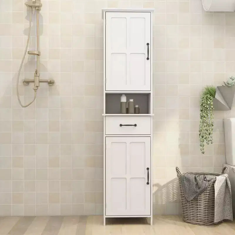 JVNOXK65-inch Double Door Narrow Height Slim Floor Standing Cabinet, Suitable for Bathrooms and Kitchens - White