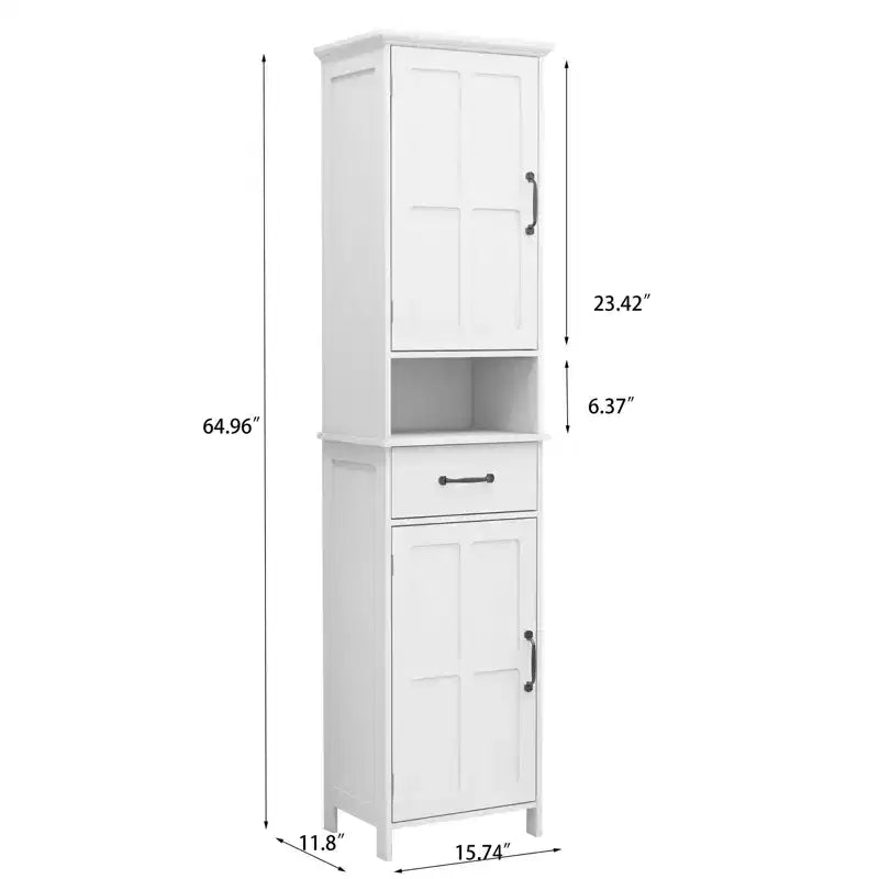 JVNOXK65-inch Double Door Narrow Height Slim Floor Standing Cabinet, Suitable for Bathrooms and Kitchens - White