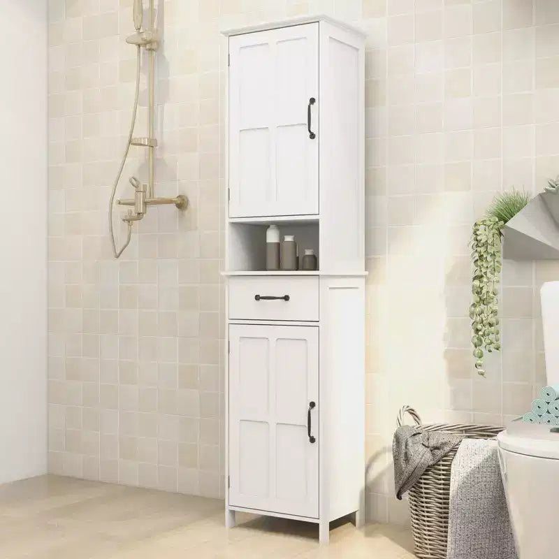 JVNOXK65-inch Double Door Narrow Height Slim Floor Standing Cabinet, Suitable for Bathrooms and Kitchens - White