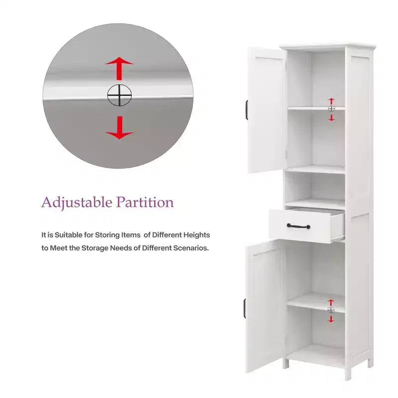 JVNOXK65-inch Double Door Narrow Height Slim Floor Standing Cabinet, Suitable for Bathrooms and Kitchens - White