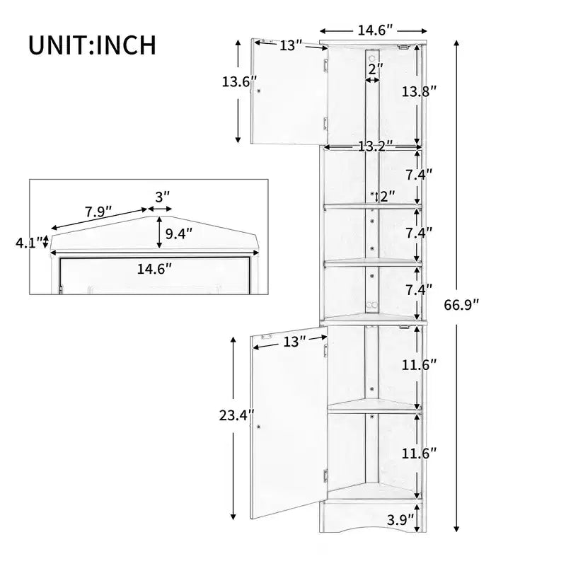 CASAINC Armoire d'angle haute 170 cm avec 2 portes, étagères réglables, rangement multifonctionnel