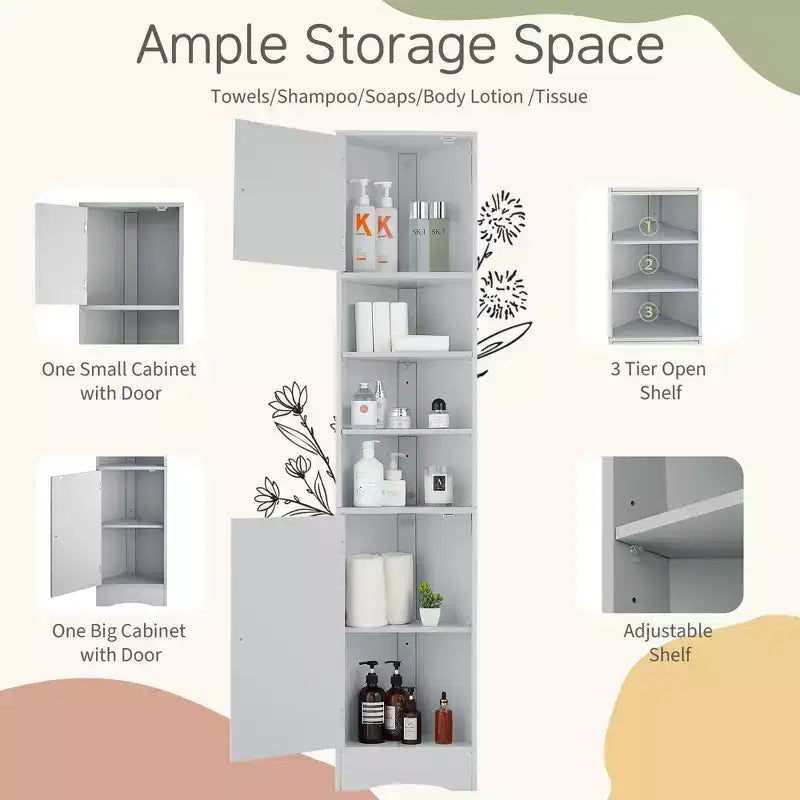 CASAINC Armoire d'angle haute 170 cm avec 2 portes, étagères réglables, rangement multifonctionnel
