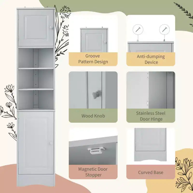 CASAINC Armoire d'angle haute 170 cm avec 2 portes, étagères réglables, rangement multifonctionnel