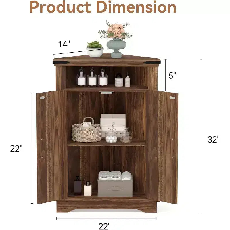 Armoire de rangement d'angle avec porte de grange, armoire d'angle de style ferme sur pied avec étagères réglables, armoire de rangement pour bureau à domicile