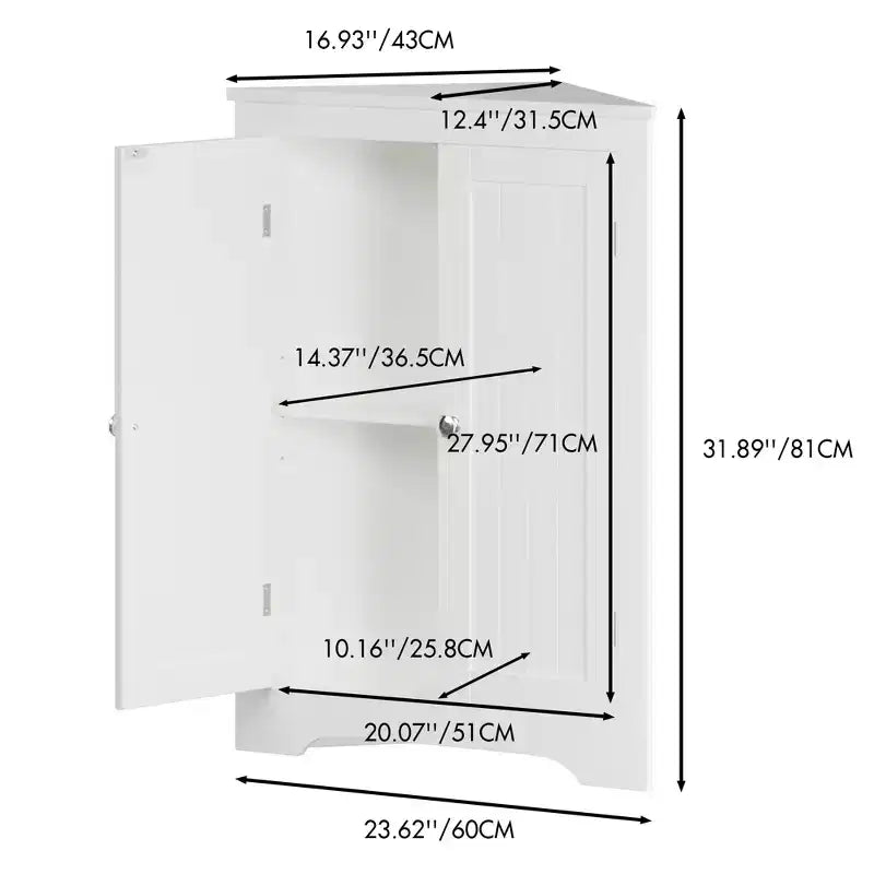 JVNOXK Meuble d'angle compact autoportant avec deux portes et étagères réglables, unité indépendante convenant aux salles de bains et aux cuisines, blanc