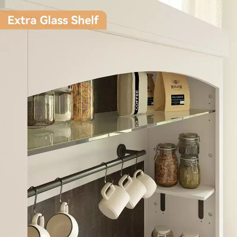 Meuble de bar à café de 72 po de hauteur de style campagnard, buffet de rangement pour garde-manger de cuisine avec étagères réglables, vaisselier