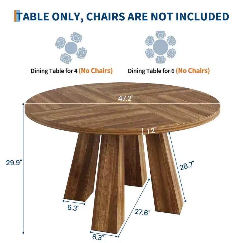 Table à manger ronde style ferme moderne pour 4 à 6 personnes en bois de noyer, piétement robuste à 4 pieds, table circulaire compacte pour cuisine, salle à manger, appartement
