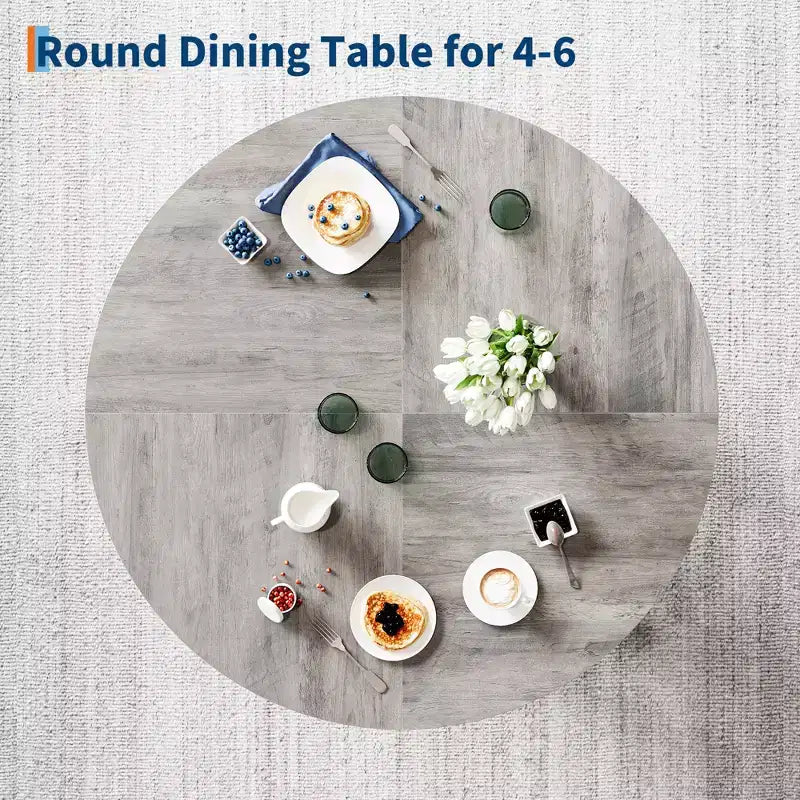 Table à manger ronde style ferme moderne pour 4 à 6 personnes en bois de noyer, piétement robuste à 4 pieds, table circulaire compacte pour cuisine, salle à manger, appartement