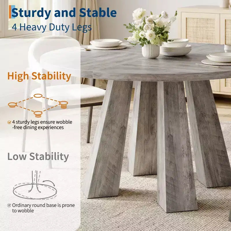 Table à manger ronde style ferme moderne pour 4 à 6 personnes en bois de noyer, piétement robuste à 4 pieds, table circulaire compacte pour cuisine, salle à manger, appartement