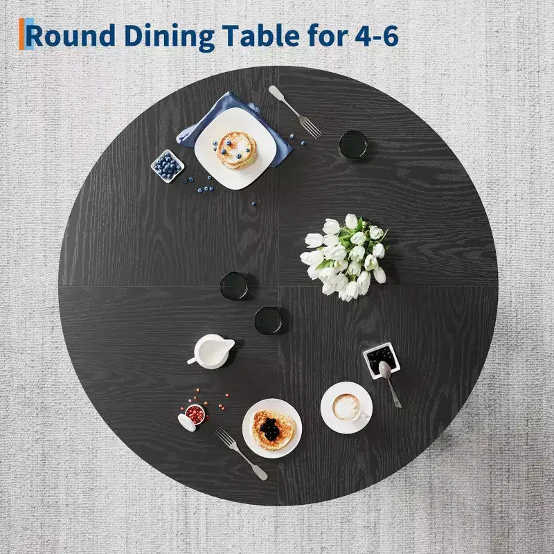 Table à manger ronde style ferme moderne pour 4 à 6 personnes en bois de noyer, piétement robuste à 4 pieds, table circulaire compacte pour cuisine, salle à manger, appartement