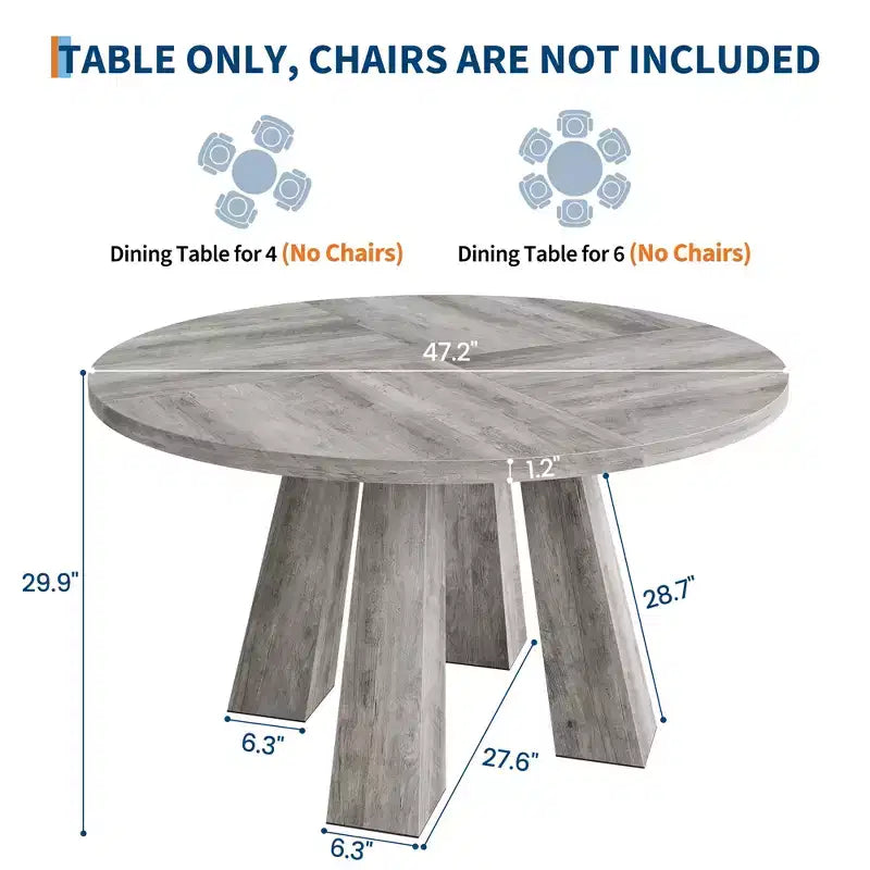 Table à manger ronde style ferme moderne pour 4 à 6 personnes en bois de noyer, piétement robuste à 4 pieds, table circulaire compacte pour cuisine, salle à manger, appartement