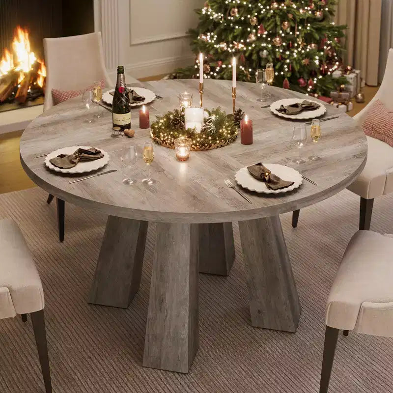 Table à manger ronde style ferme moderne pour 4 à 6 personnes en bois de noyer, piétement robuste à 4 pieds, table circulaire compacte pour cuisine, salle à manger, appartement