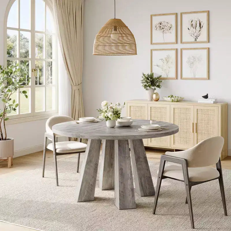 Table à manger ronde style ferme moderne pour 4 à 6 personnes en bois de noyer, piétement robuste à 4 pieds, table circulaire compacte pour cuisine, salle à manger, appartement