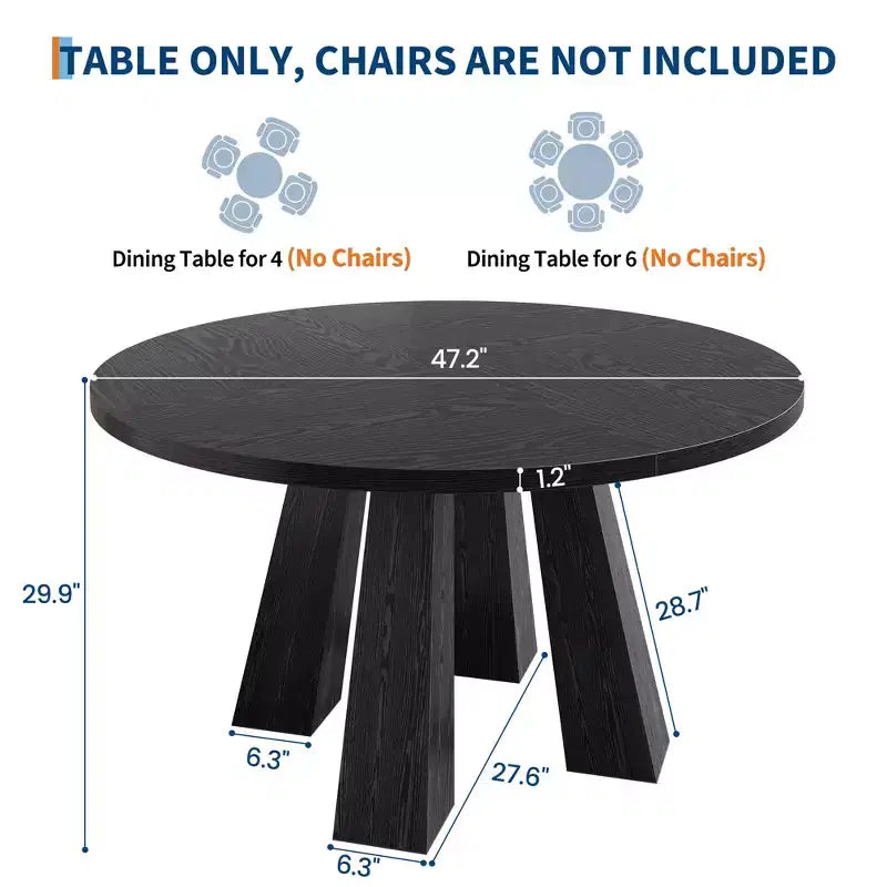 Table à manger ronde style ferme moderne pour 4 à 6 personnes en bois de noyer, piétement robuste à 4 pieds, table circulaire compacte pour cuisine, salle à manger, appartement
