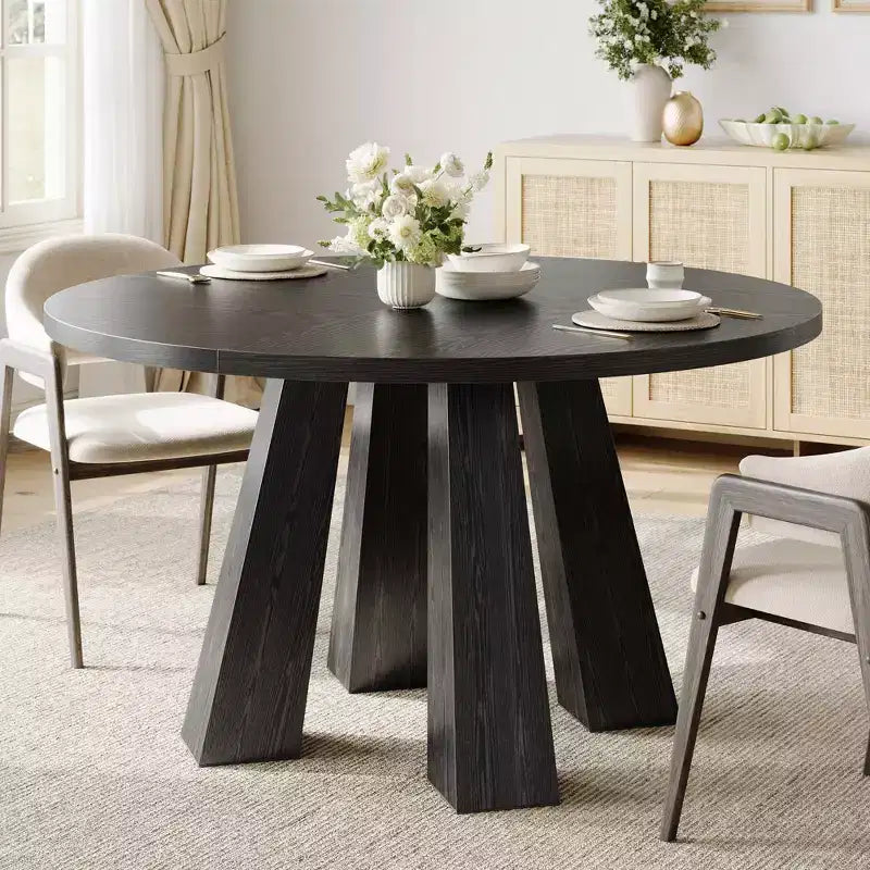 Table à manger ronde style ferme moderne pour 4 à 6 personnes en bois de noyer, piétement robuste à 4 pieds, table circulaire compacte pour cuisine, salle à manger, appartement