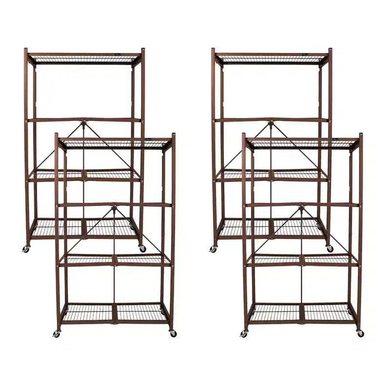 Étagère de rangement pliable polyvalente à 4 niveaux sur roulettes, fournie avec 4 tapis de protection imperméables magnétiques pour étagères en fil métallique, gris