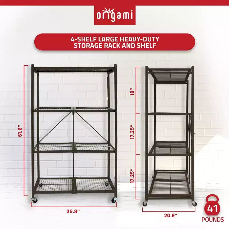Étagère de rangement pliable polyvalente à 4 niveaux sur roulettes, fournie avec 4 tapis de protection imperméables magnétiques pour étagères en fil métallique, gris