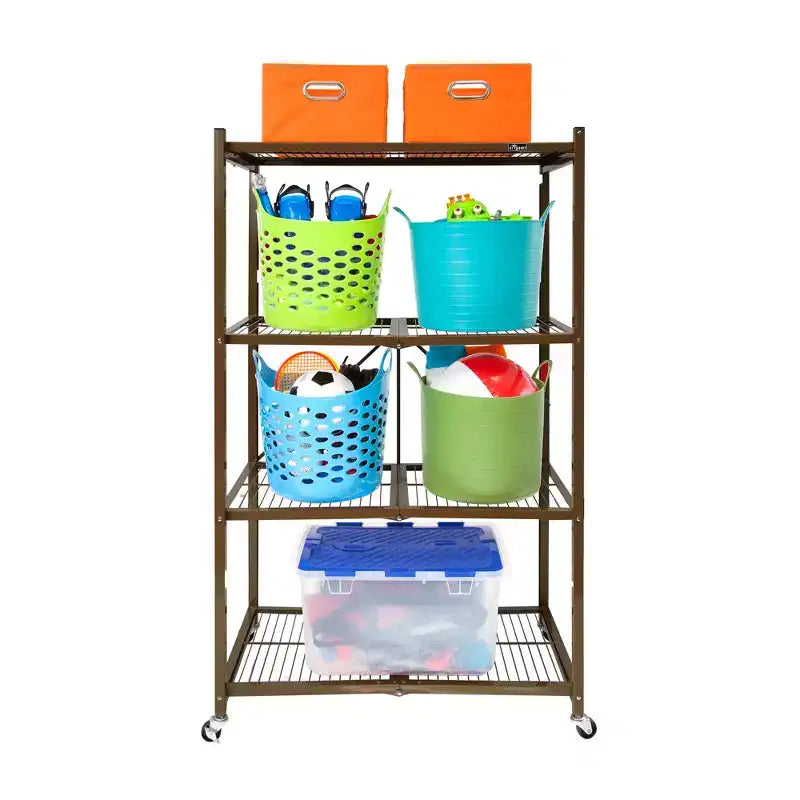 Étagère de rangement pliable polyvalente à 4 niveaux sur roulettes, fournie avec 4 tapis de protection imperméables magnétiques pour étagères en fil métallique, gris