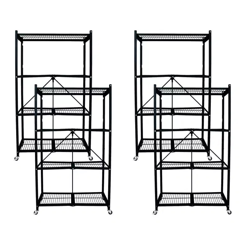 Étagère de rangement pliable polyvalente à 4 niveaux sur roulettes, fournie avec 4 tapis de protection imperméables magnétiques pour étagères en fil métallique, gris