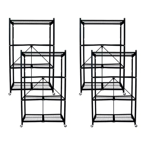 Étagère de rangement pliable polyvalente à 4 niveaux sur roulettes, fournie avec 4 tapis de protection imperméables magnétiques pour étagères en fil métallique, gris