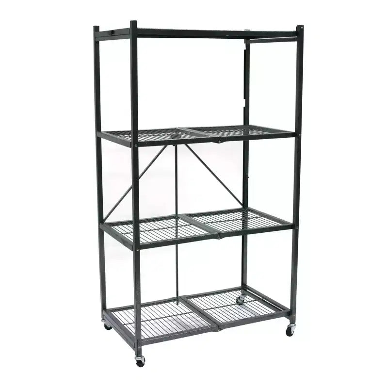 Étagère de rangement pliable polyvalente à 4 niveaux sur roulettes, fournie avec 4 tapis de protection imperméables magnétiques pour étagères en fil métallique, gris
