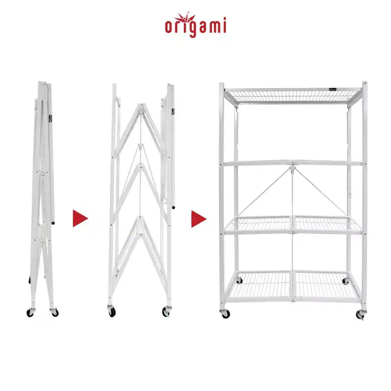 Étagère de rangement pliable polyvalente à 4 niveaux sur roulettes, fournie avec 4 tapis de protection imperméables magnétiques pour étagères en fil métallique, gris
