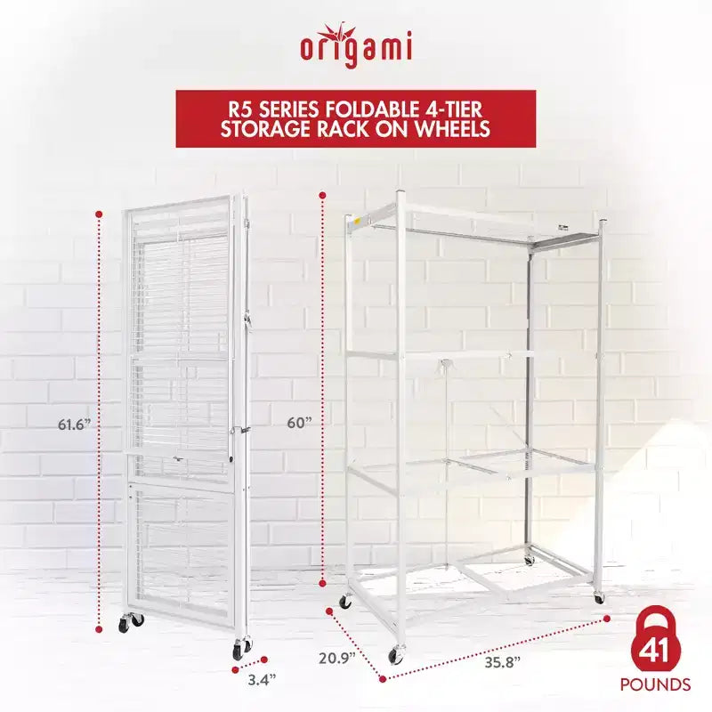 Étagère de rangement pliable polyvalente à 4 niveaux sur roulettes, fournie avec 4 tapis de protection imperméables magnétiques pour étagères en fil métallique, gris