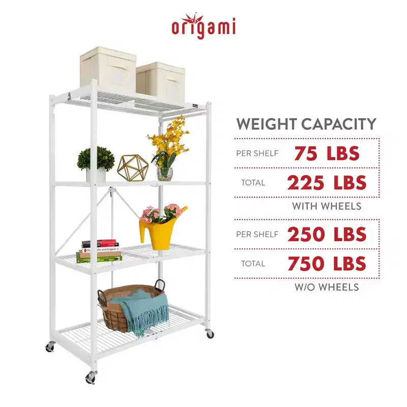 Étagère de rangement pliable polyvalente à 4 niveaux sur roulettes, fournie avec 4 tapis de protection imperméables magnétiques pour étagères en fil métallique, gris