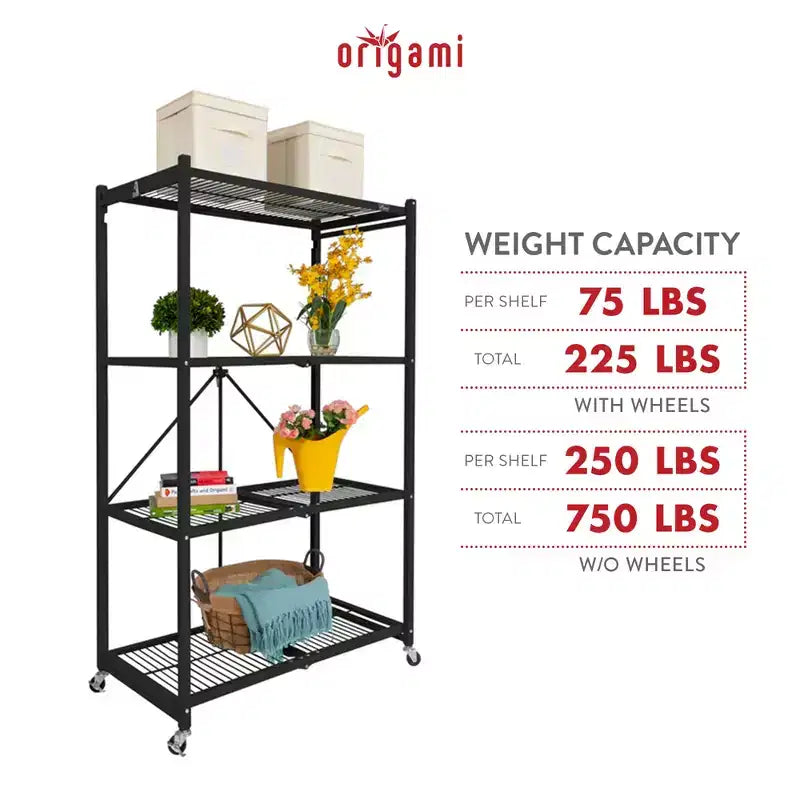 Étagère de rangement pliable polyvalente à 4 niveaux sur roulettes, fournie avec 4 tapis de protection imperméables magnétiques pour étagères en fil métallique, gris