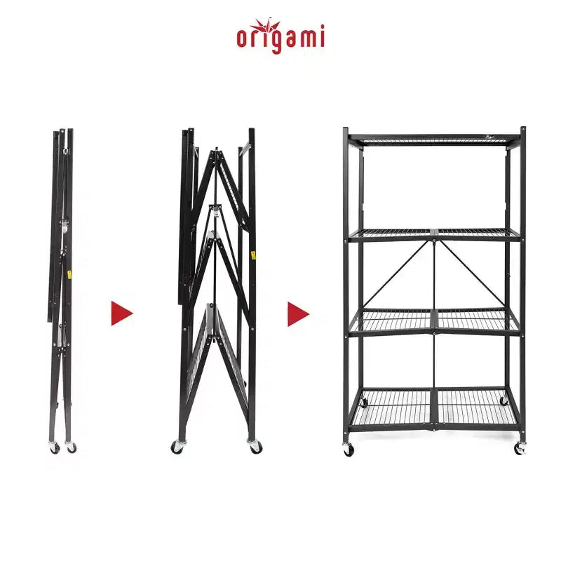 Étagère de rangement pliable polyvalente à 4 niveaux sur roulettes, fournie avec 4 tapis de protection imperméables magnétiques pour étagères en fil métallique, gris