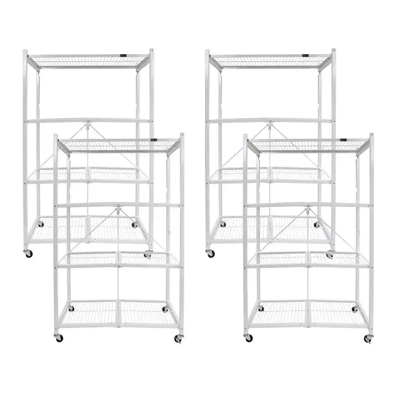 Étagère de rangement pliable polyvalente à 4 niveaux sur roulettes, fournie avec 4 tapis de protection imperméables magnétiques pour étagères en fil métallique, gris