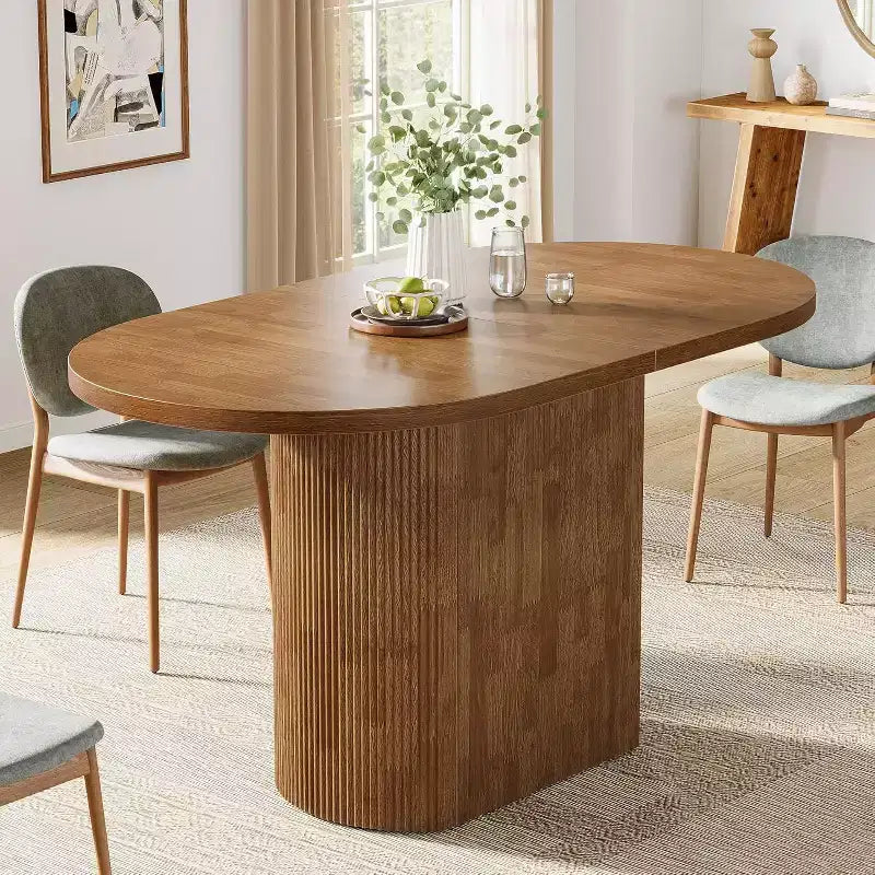 Table à manger ovale de 120 cm, en bois rustique avec piètement en bois, 4 places, pour salle à manger, cuisine, salon, marron