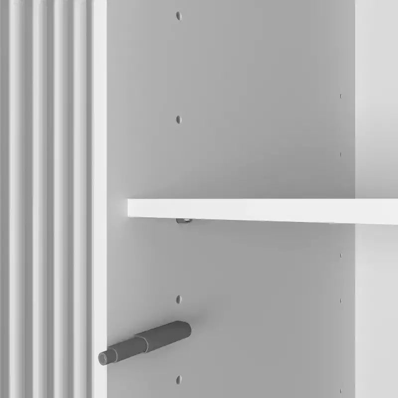 Armoire 4 portes blanche avec miroir, lumières LED, 2 tiroirs, tringle à vêtements et étagères réglables, meuble de rangement en bois pour chambre à coucher