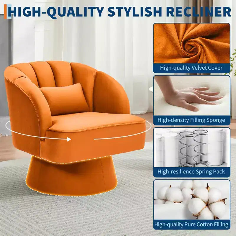 Fauteuil pivotant moderne à 360°, fauteuil de salon rond rotatif avec dossier rayé et rembourrage doux, fauteuil club confortable pour salon, chambre à coucher